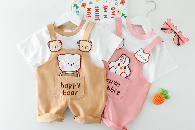 Baby Summer Cartoon Short-Sleeve T-Shirt & Overall Set – Cotton Unisex Outfit
