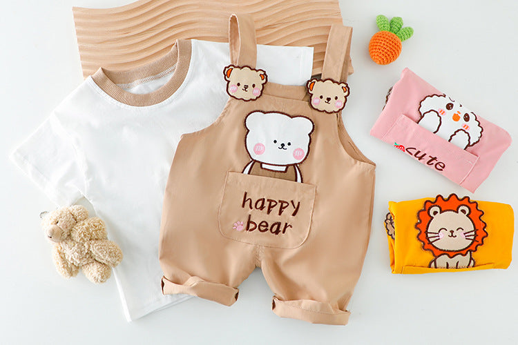 Baby Summer Cartoon Short-Sleeve T-Shirt & Overall Set – Cotton Unisex Outfit