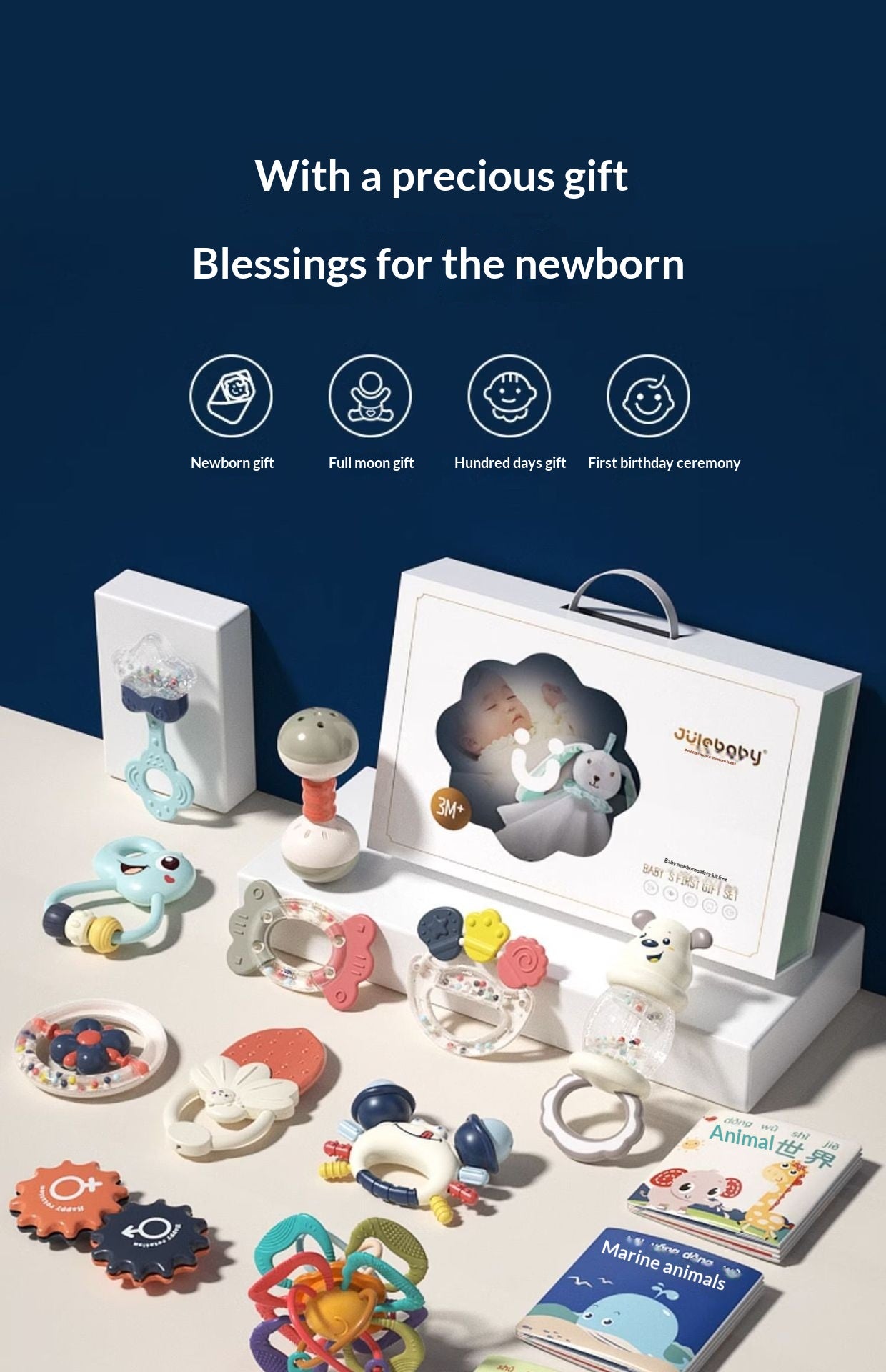 Baby Soothing Rattle Gift Box Set – Educational Sensory Toys for Newborns & Toddlers