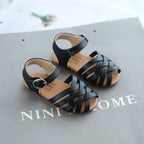 Buckle Toe Soft Sole Woven Girls Sandals - for toddlers