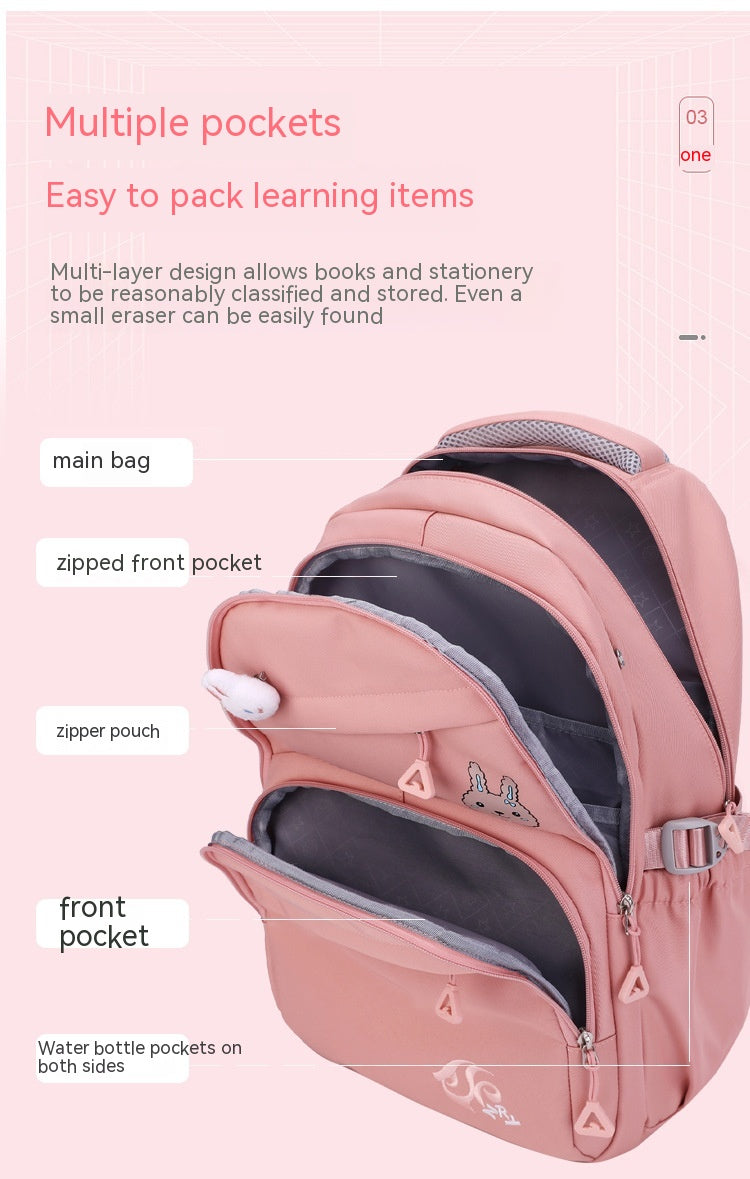 Fashion Primary School Backpack for Girls – Waterproof  School Bag with Multiple Compartments