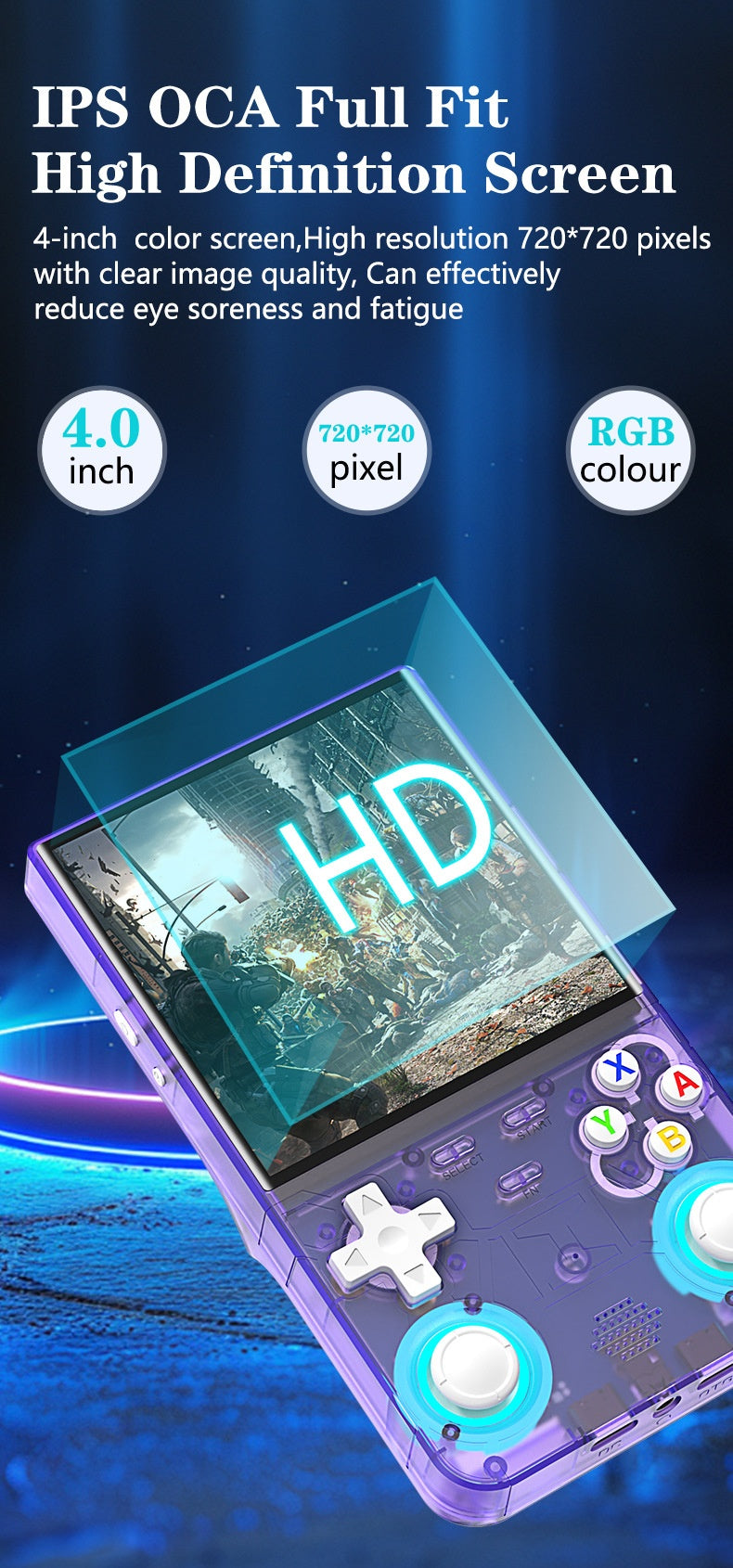 4-Inch Retro Handheld Game Console with WiFi, 720×720 IPS Screen, RK3326 Chip, Dual Joysticks & 3000mAh Battery