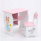 Kids Wooden Study Desk and Chair Set with Bookshelf – Children's Learning Table & Storage Shelf
