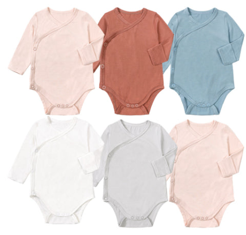 Baby Bamboo Long Sleeve Wrap Bodysuit – Soft Newborn One-Piece Romper