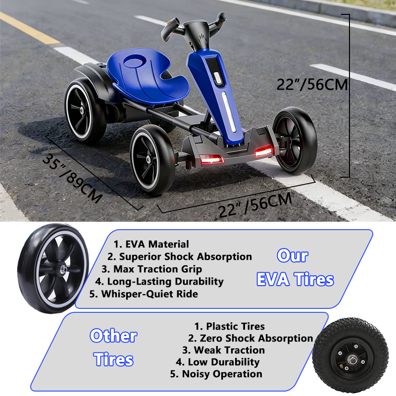 12V Electric Go Kart for Kids – Foldable 4-Wheel Ride-On with Adjustable Seat, LED Lights & Bluetooth – Blue