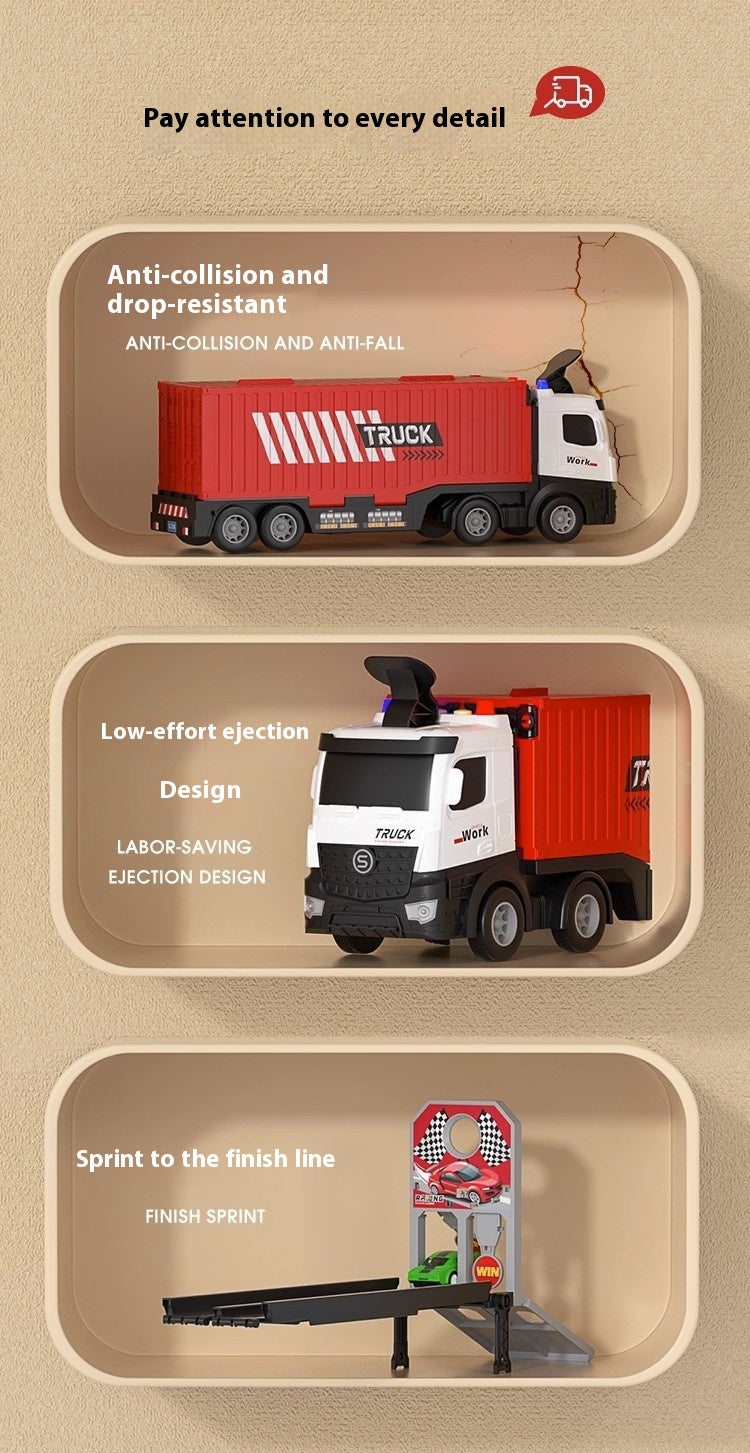 Kids' Transforming Container Truck & Race Car Track Set – Multi-Level Car Launcher with Mini Cars