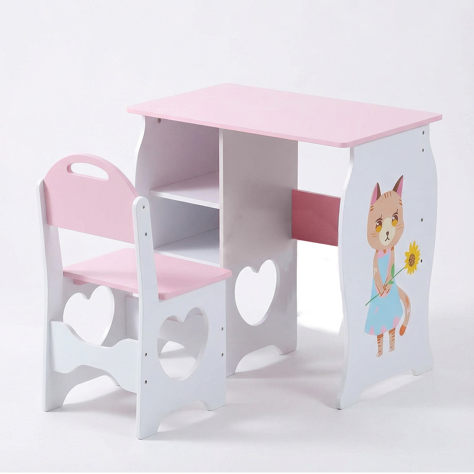 Kids Wooden Study Desk and Chair Set with Bookshelf – Children's Learning Table & Storage Shelf