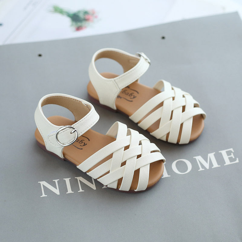 Buckle Toe Soft Sole Woven Girls Sandals - for toddlers