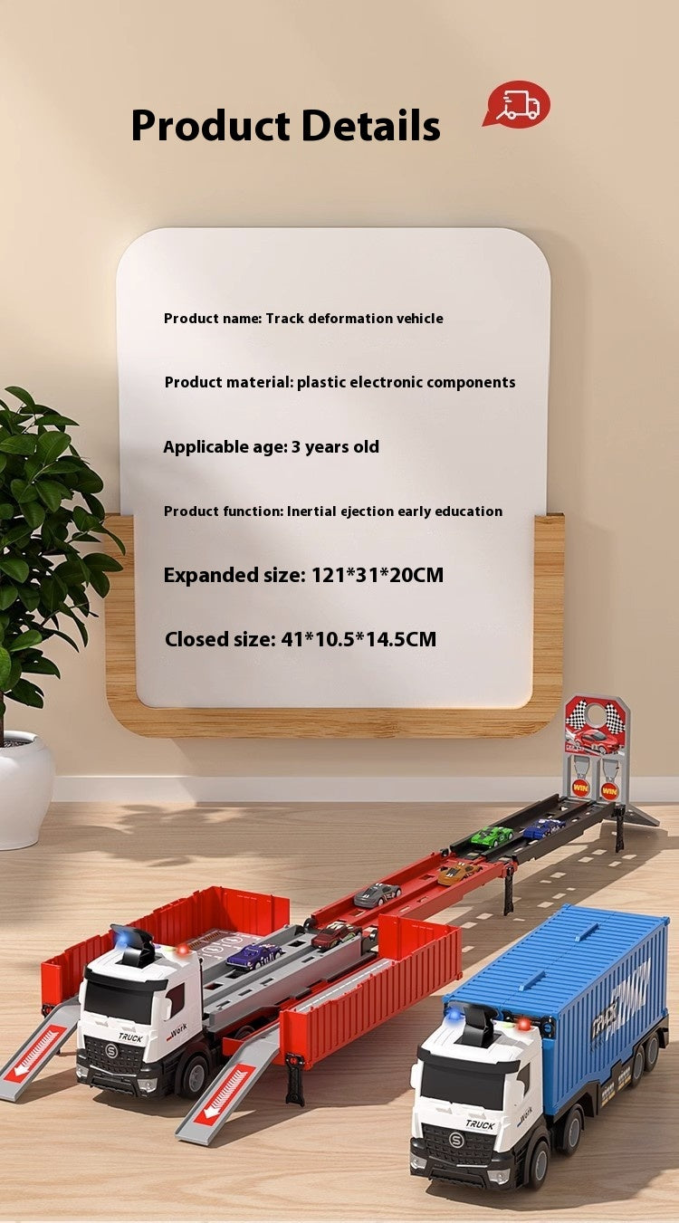 Kids' Transforming Container Truck & Race Car Track Set – Multi-Level Car Launcher with Mini Cars