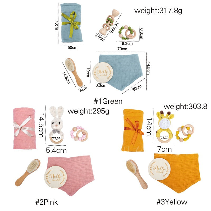 Newborn Baby Gift Set with Blanket, Wooden Toys & Milestone Card