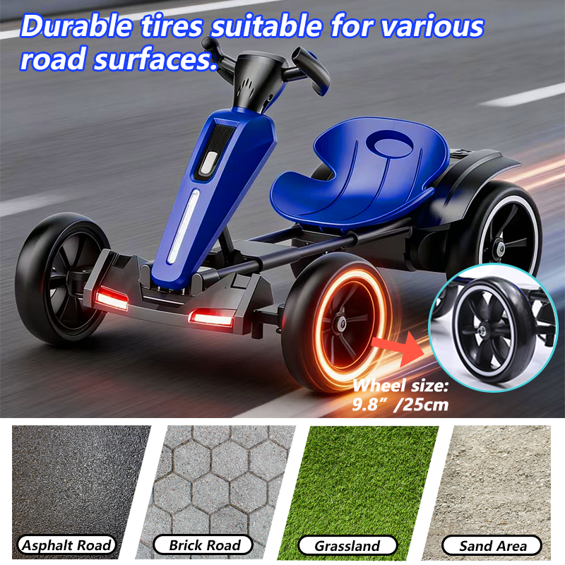 12V Electric Go Kart for Kids – Foldable 4-Wheel Ride-On with Adjustable Seat, LED Lights & Bluetooth – Blue