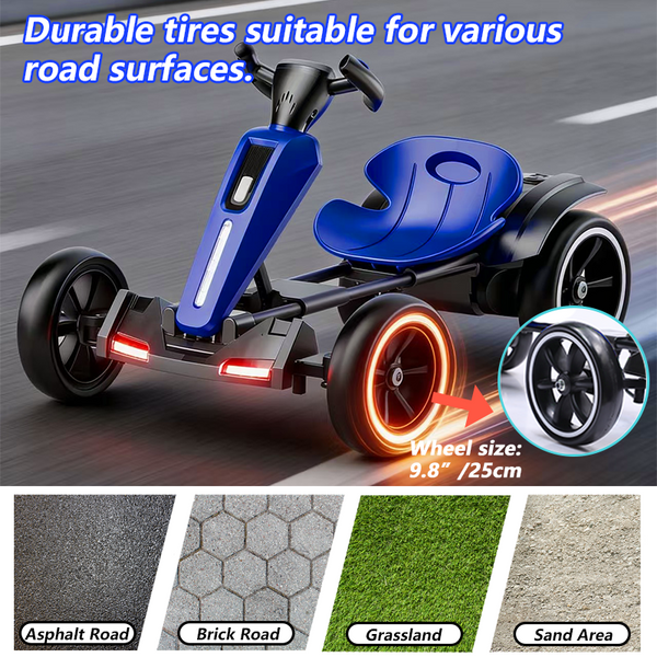 12V Electric Go Kart for Kids – Foldable 4-Wheel Ride-On with Adjustable Seat, LED Lights & Bluetooth – Blue