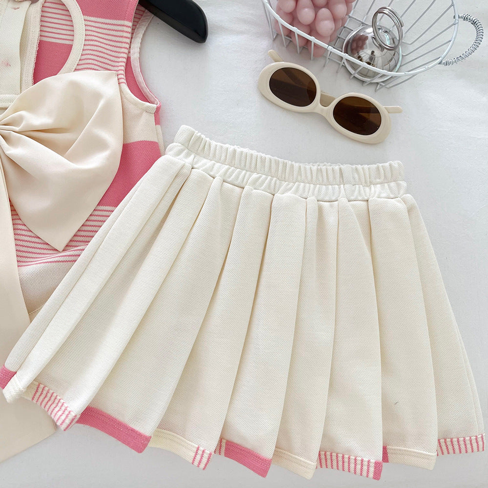 Girls' Korean-Style Sleeveless Top &amp; Skirt Set – 2-Piece Outfit