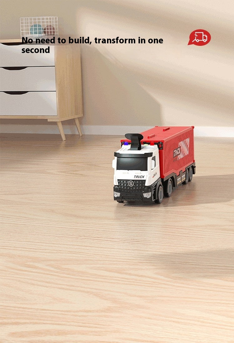 Kids' Transforming Container Truck & Race Car Track Set – Multi-Level Car Launcher with Mini Cars
