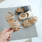 Buckle Toe Soft Sole Woven Girls Sandals - for toddlers
