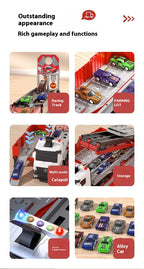 Kids' Transforming Container Truck & Race Car Track Set – Multi-Level Car Launcher with Mini Cars