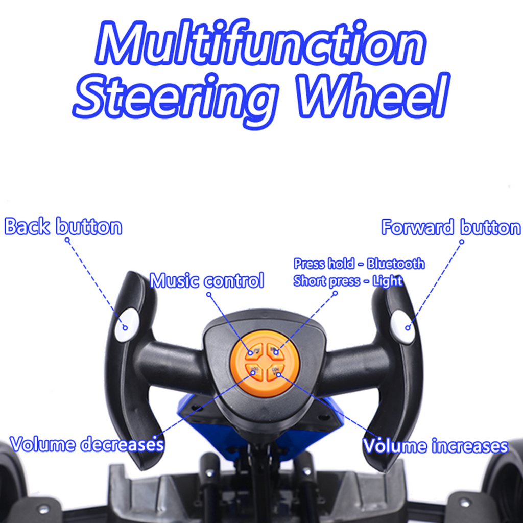 12V Electric Go Kart for Kids – Foldable 4-Wheel Ride-On with Adjustable Seat, LED Lights & Bluetooth – Blue