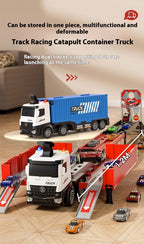 Kids' Transforming Container Truck & Race Car Track Set – Multi-Level Car Launcher with Mini Cars
