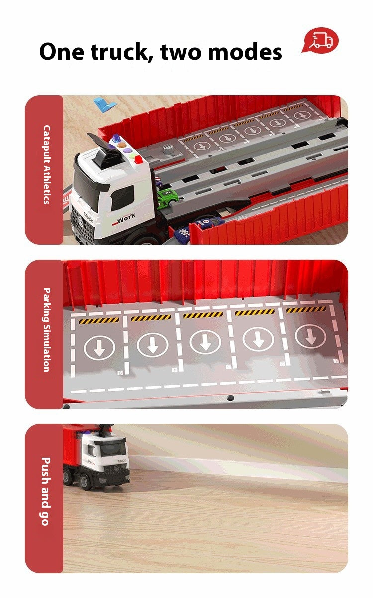 Kids' Transforming Container Truck & Race Car Track Set – Multi-Level Car Launcher with Mini Cars