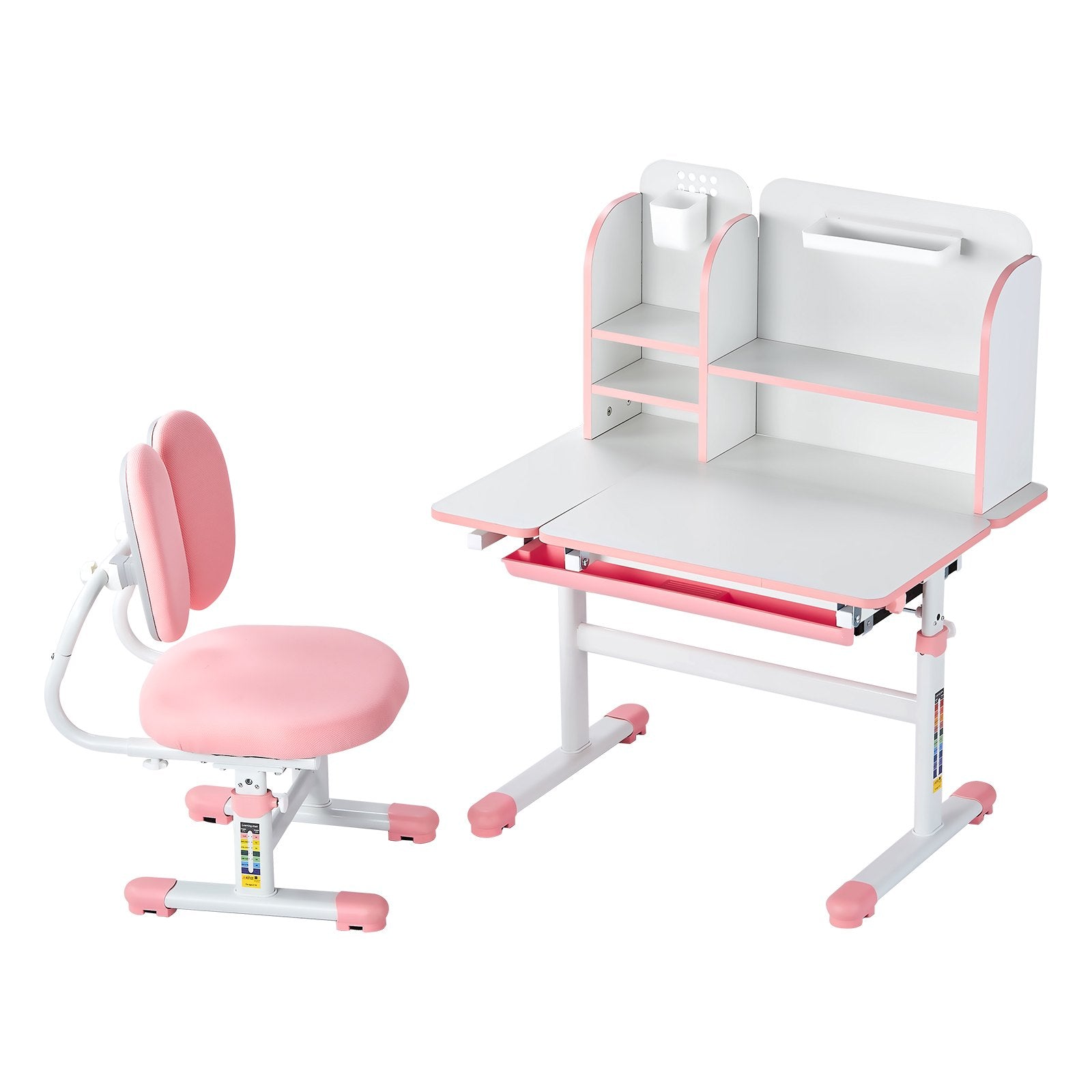 Adjustable Kids Study Desk and Chair Set with Bookshelf, Drawer & Ergonomic Chair