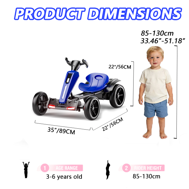 12V Electric Go Kart for Kids – Foldable 4-Wheel Ride-On with Adjustable Seat, LED Lights & Bluetooth – Blue