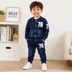 Boys Denim Long Sleeve Outfit Set – Cotton Sweatshirt & Jogger Pants (2-Piece)