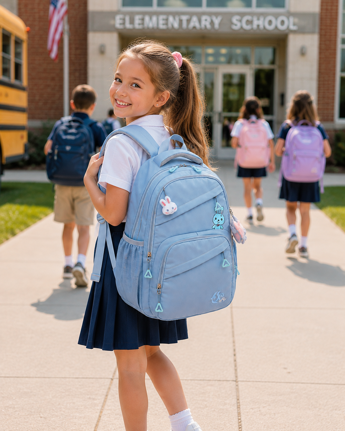 Fashion Primary School Backpack for Girls – Waterproof  School Bag with Multiple Compartments