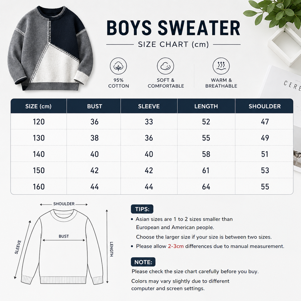 Kids Color Block Knitted Sweater – Soft Long Sleeve Pullover