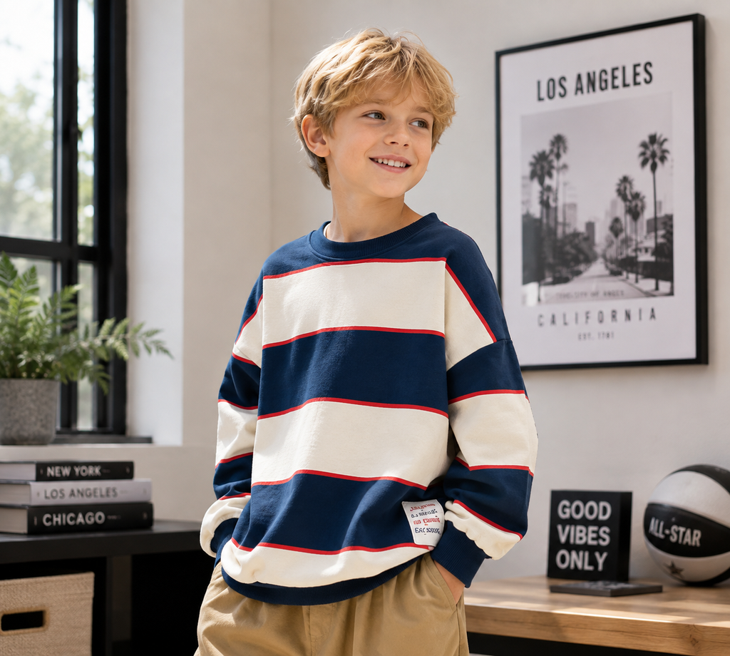 Boys' Striped Knit Sweater – Casual Long Sleeve Pullover