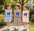 Kids Summer Waffle Knit Two-Piece Outfit – Sleeveless Letter Top & Shorts Set
