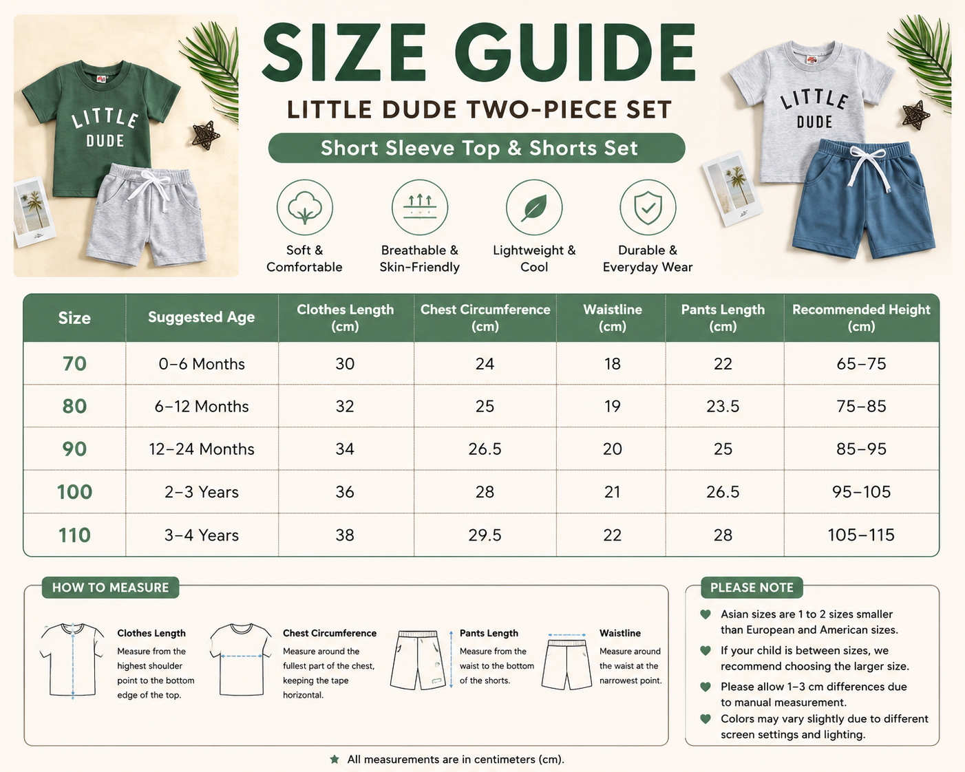 Little Dude Kids 2-Piece Summer Outfit – Cotton T-Shirt & Shorts Set
