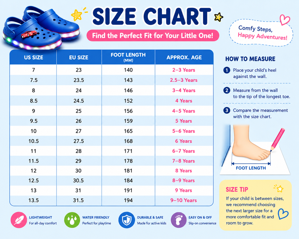 Kids LED Light Clogs – Lightweight Summer Beach Shoes for Boys & Girls