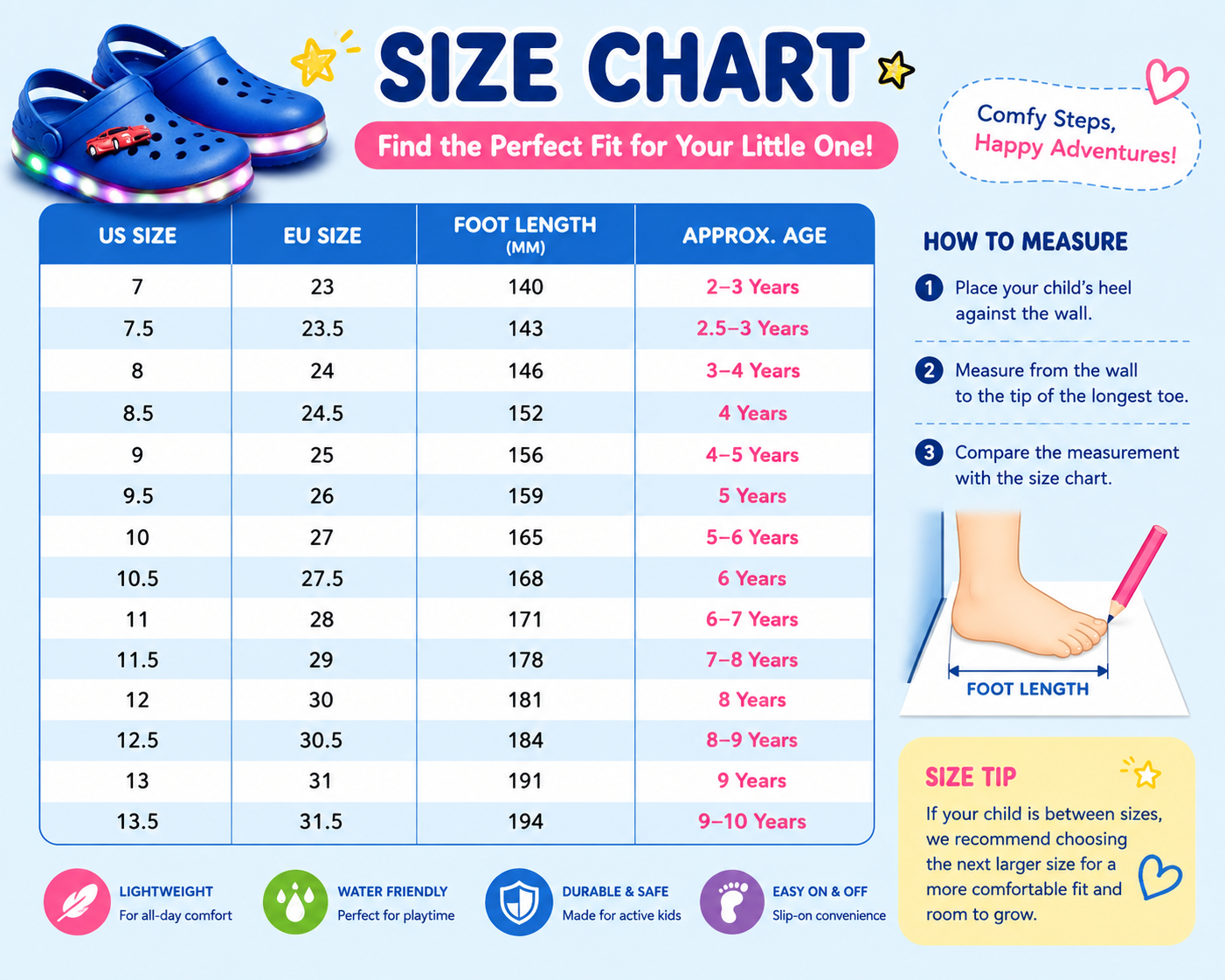 Kids LED Light Clogs – Lightweight Summer Beach Shoes for Boys & Girls