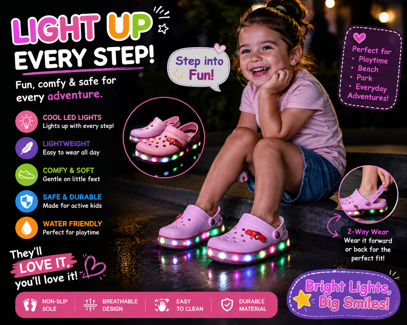 Kids LED Light Clogs – Lightweight Summer Beach Shoes for Boys & Girls