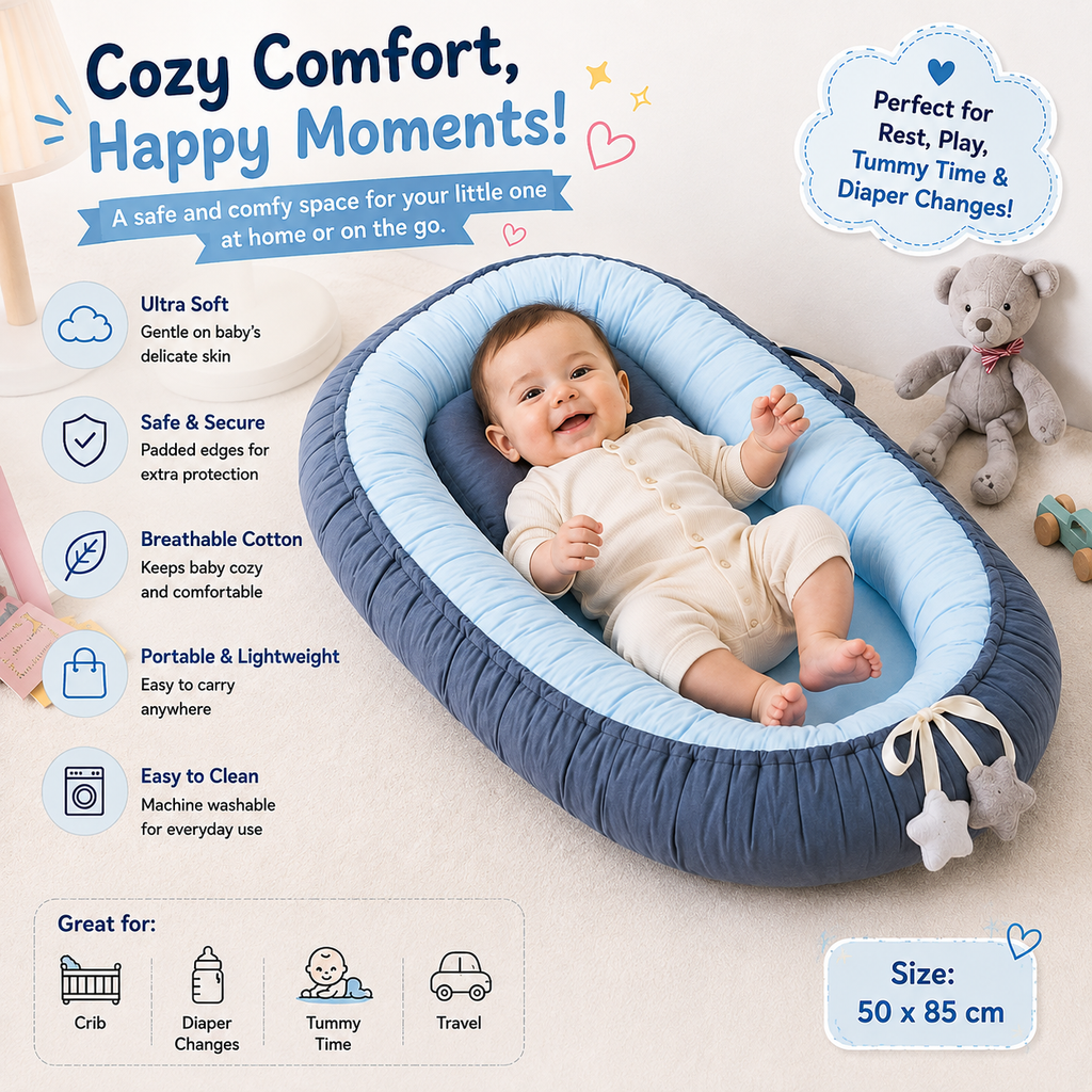 Portable Baby Nest Lounger – Soft Cotton Infant Sleeping Bed & Changing Mat