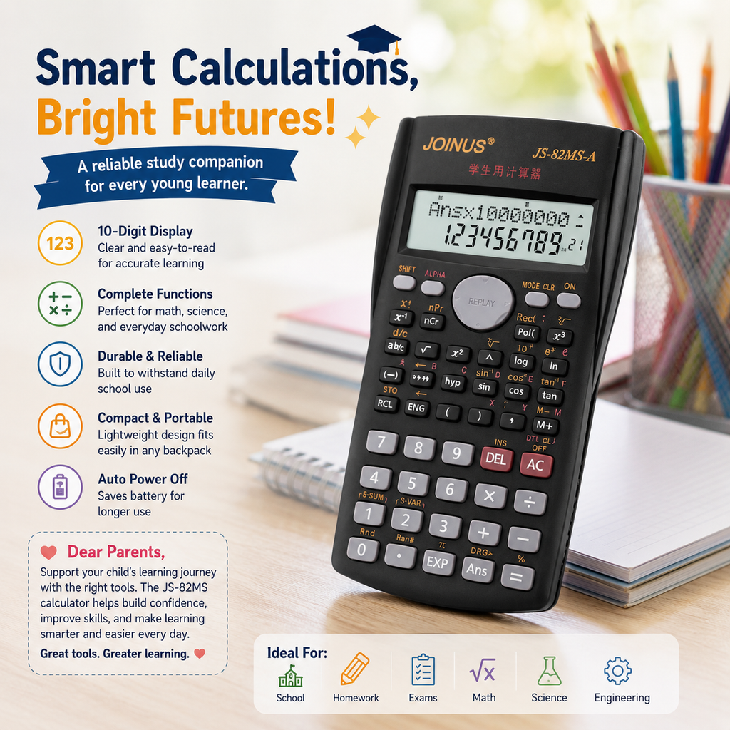 JS-82MS Scientific Calculator – 10-Digit Display with Advanced Math & Engineering Functions