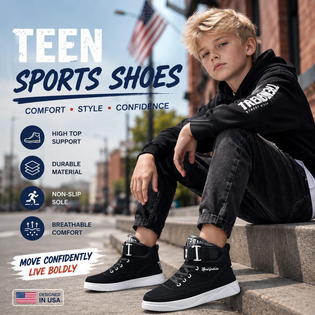Boys High-Top Sneakers – Casual Lace-Up Teen Sport Shoes