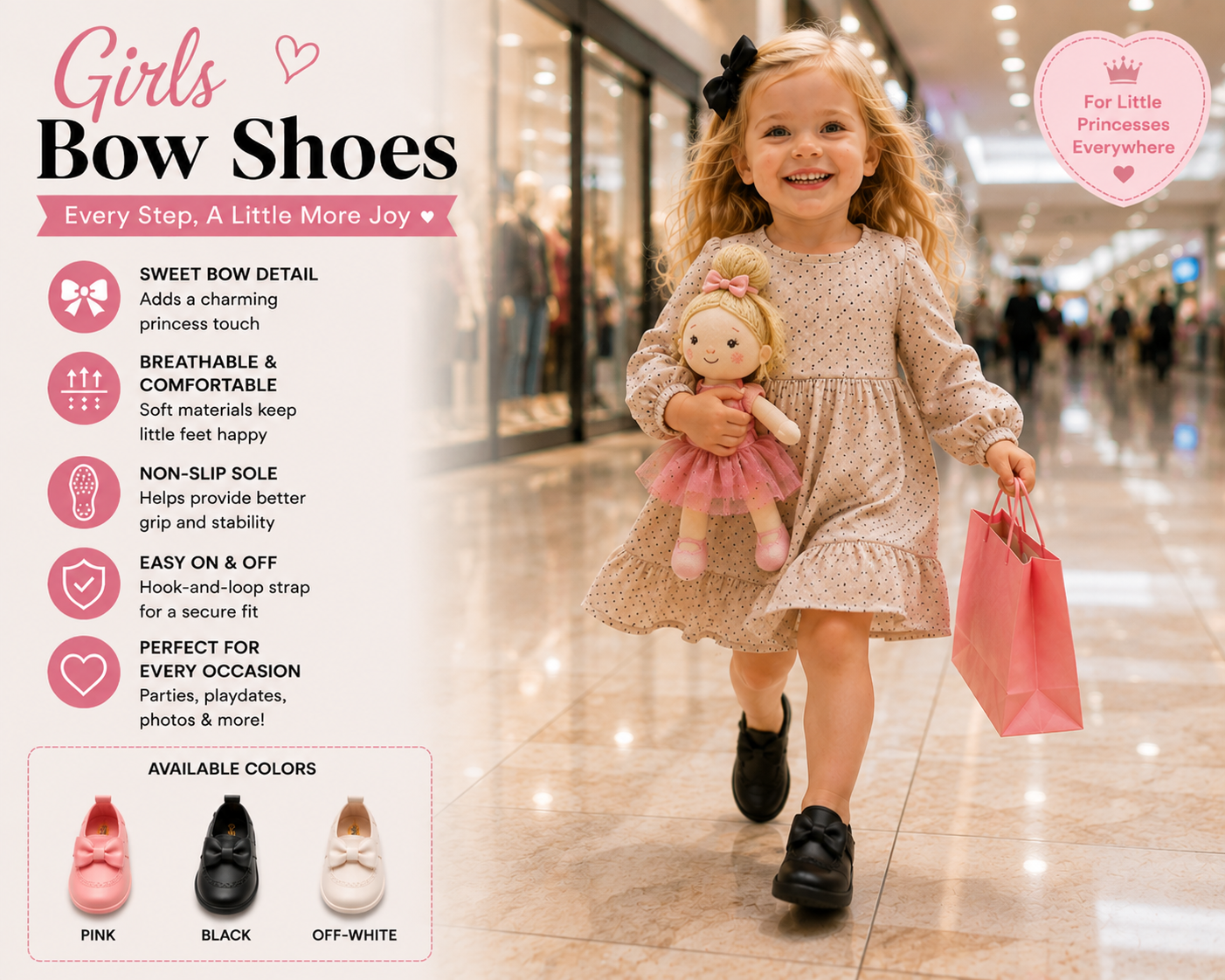 Girls Bow Mary Jane Shoes – Breathable Non-Slip Toddler Dress Shoes
