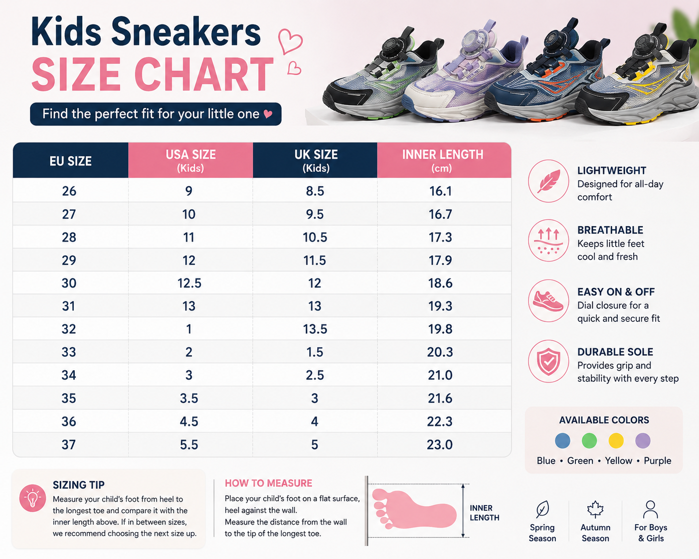 Kids Lightweight Dial Sneakers – Breathable Sport Shoes