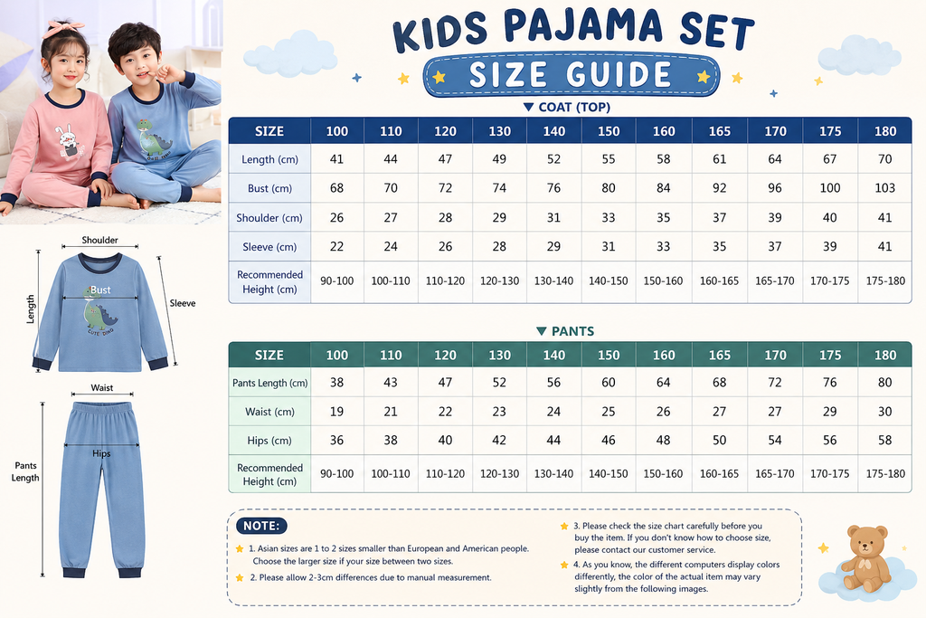Kids Cotton Pajama Set – Long Sleeve Top & Pants for Boys & Girls