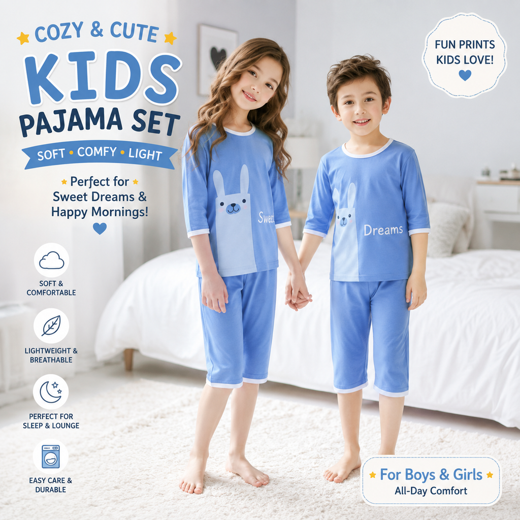 Kids Cotton Pajama Set – Long Sleeve Top & Pants for Boys & Girls