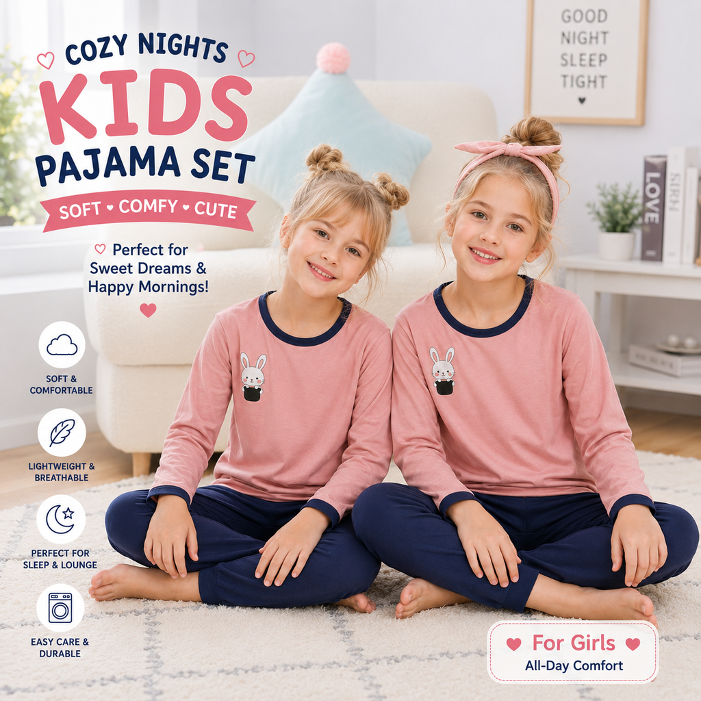 Kids Cotton Pajama Set – Long Sleeve Top & Pants for Boys & Girls