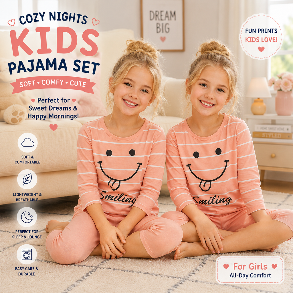 Kids Cotton Pajama Set – Long Sleeve Top & Pants for Boys & Girls