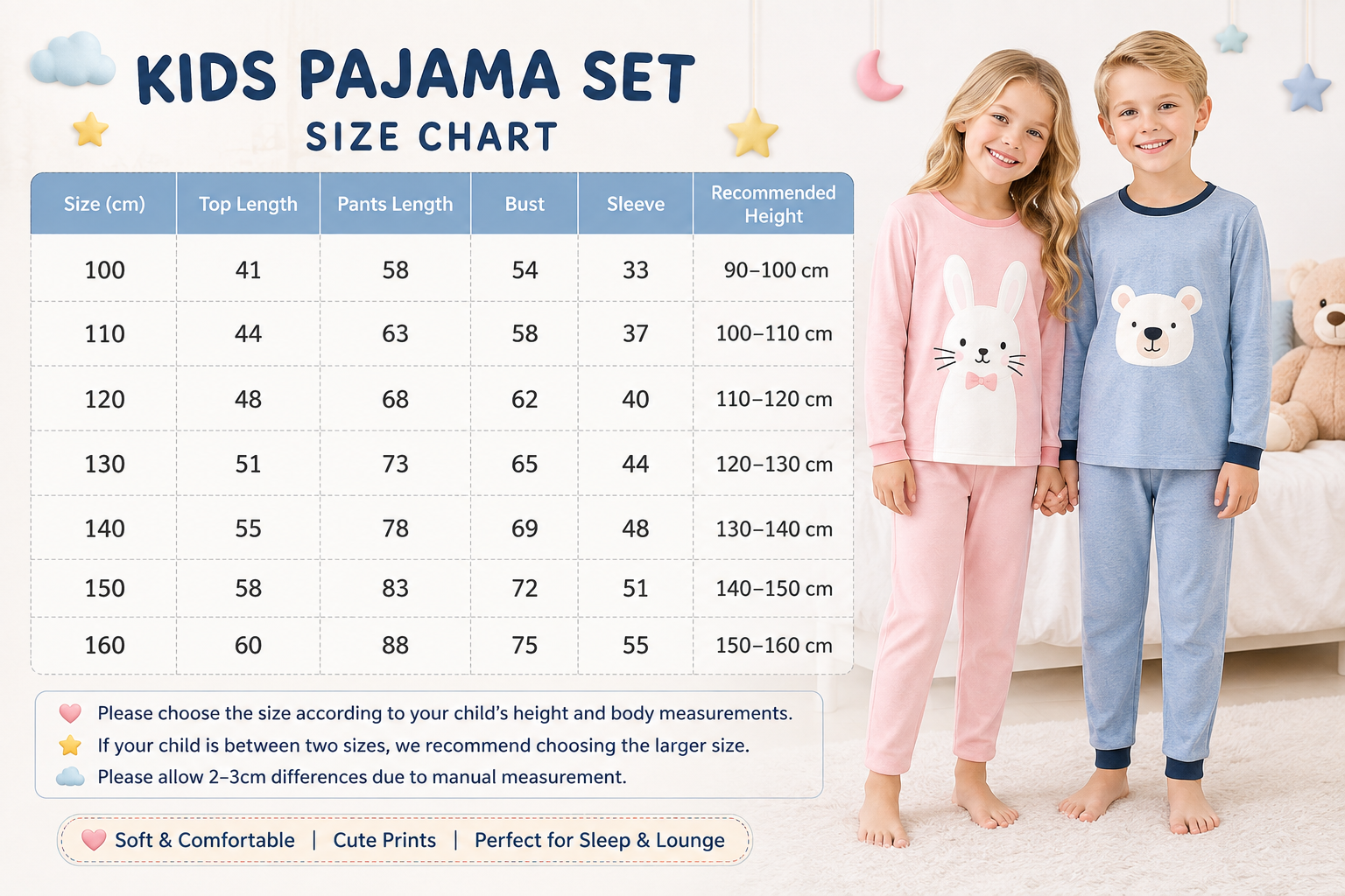 Kids Cotton Long-Sleeve Pajama Set – Cute Printed Top & Pants