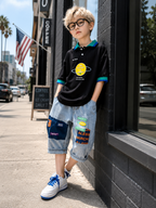 Boys Cotton Summer Outfit Set – Short Sleeve T-Shirt & Cropped Pants