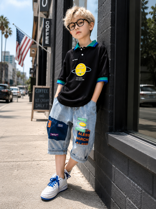 Boys Cotton Summer Outfit Set – Short Sleeve T-Shirt & Cropped Pants