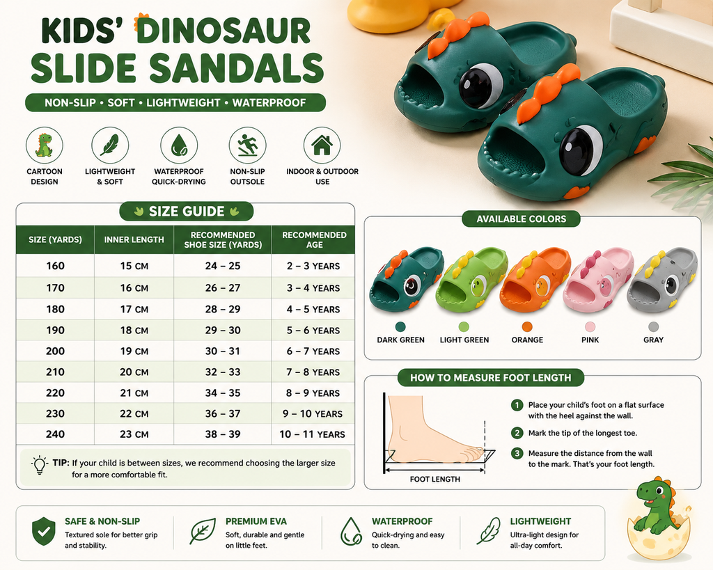 Kids' Cartoon Dinosaur Slide Sandals – Non-Slip EVA Bathroom & Summer Slippers
