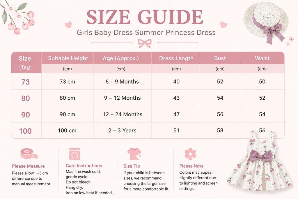 Girls' Floral Cotton Summer Dress with Bow – Princess Party & Casual Dress