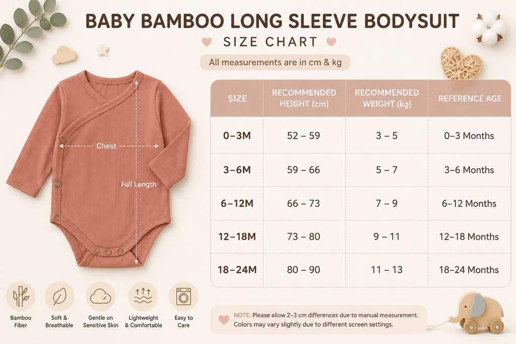 Baby Bamboo Long Sleeve Wrap Bodysuit – Soft Newborn One-Piece Romper