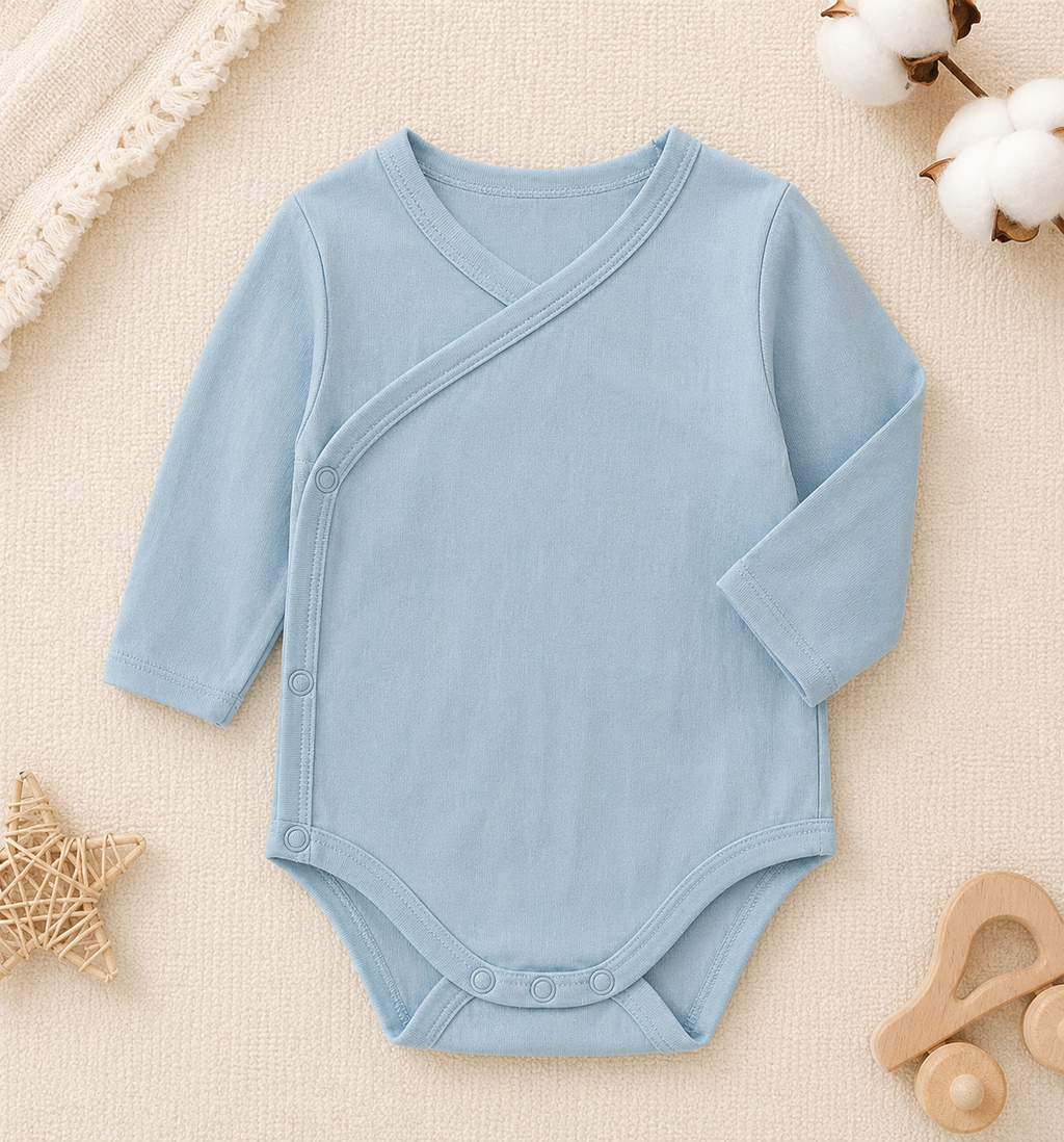 Baby Bamboo Long Sleeve Wrap Bodysuit – Soft Newborn One-Piece Romper
